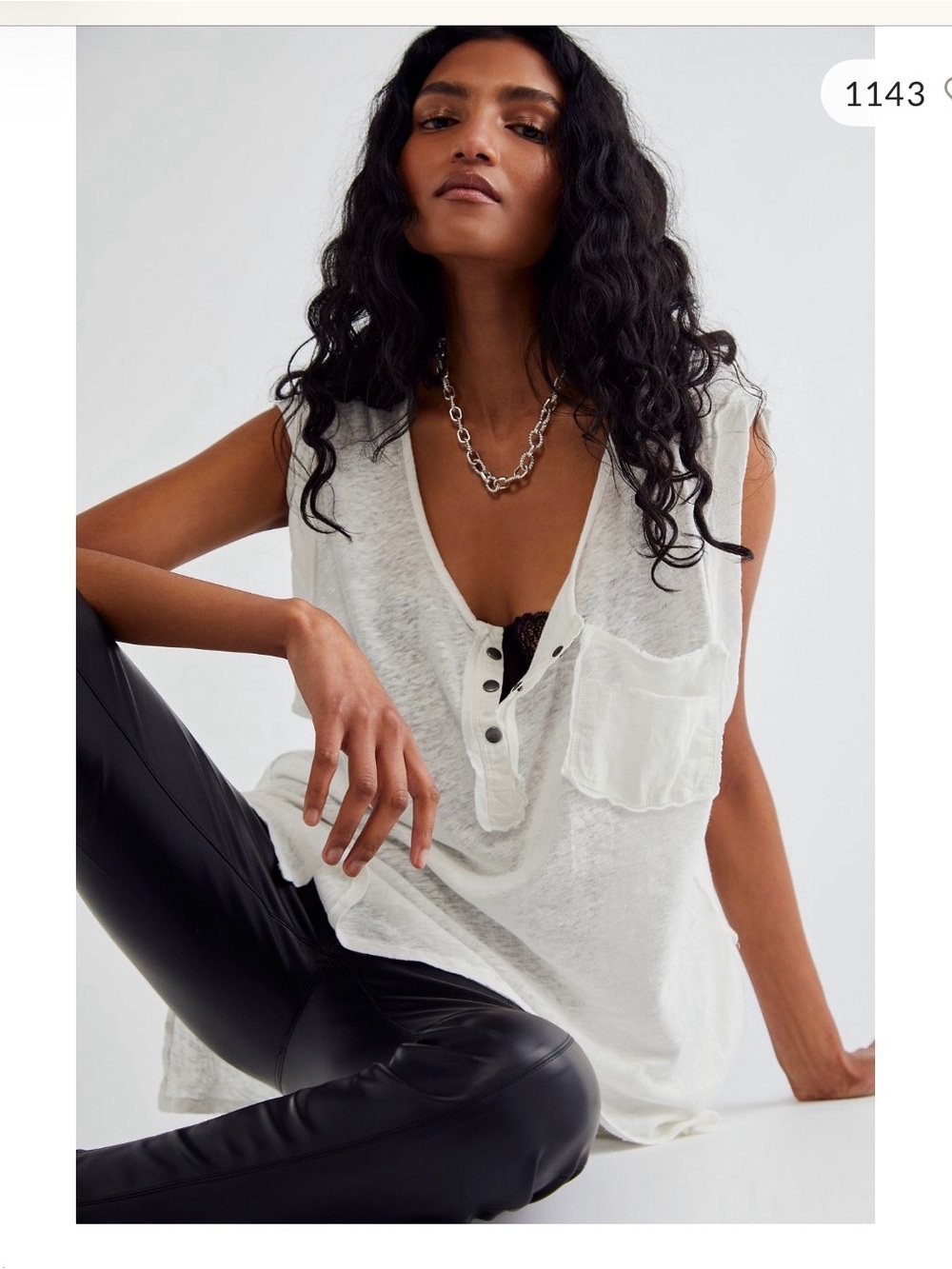 Free People Relaxed Sleeveless Henley Tank Top - White